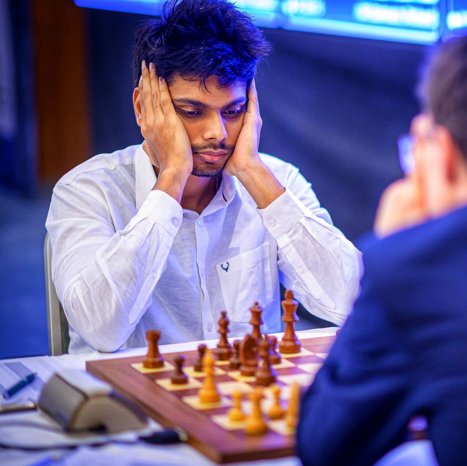 GM Akash Ganesan concentrating during a chess game