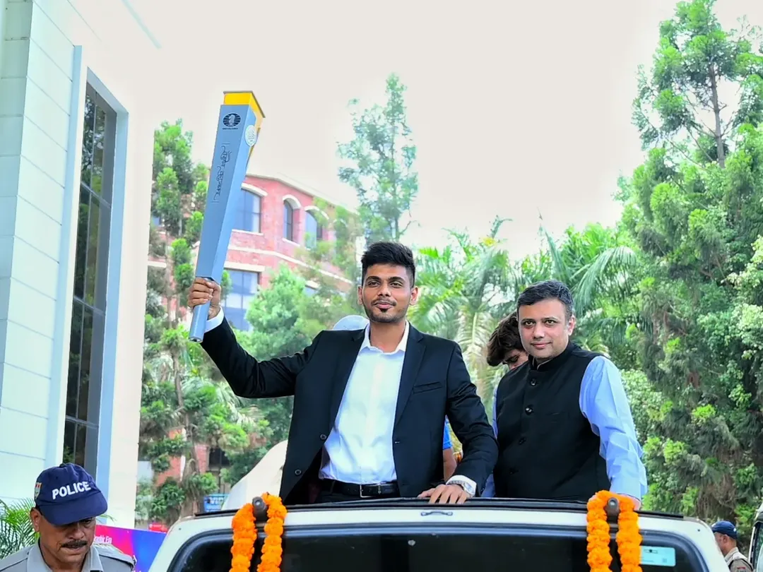 GM Akash Ganesan at the FIDE Chess Olympiad torch relay